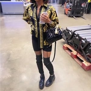 GOLD & BLACK SILK BUTTON UP